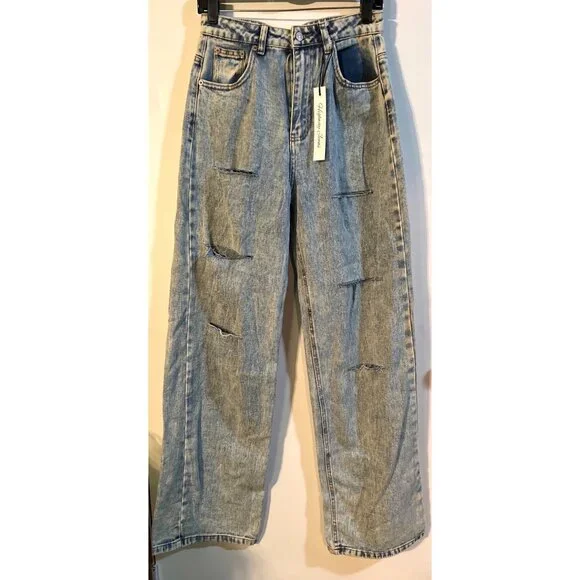 Highway Jeans Distressed High-Waisted Straight-Leg Denim Pants Juniors Size 9 - Picture 1 of 3